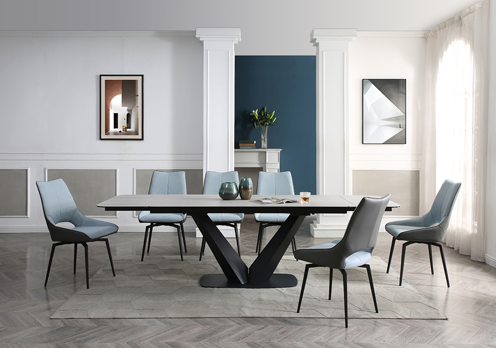 Dining Room Furniture Modern Dining Room Sets 9189 Table with 1239 swivel blue chairs